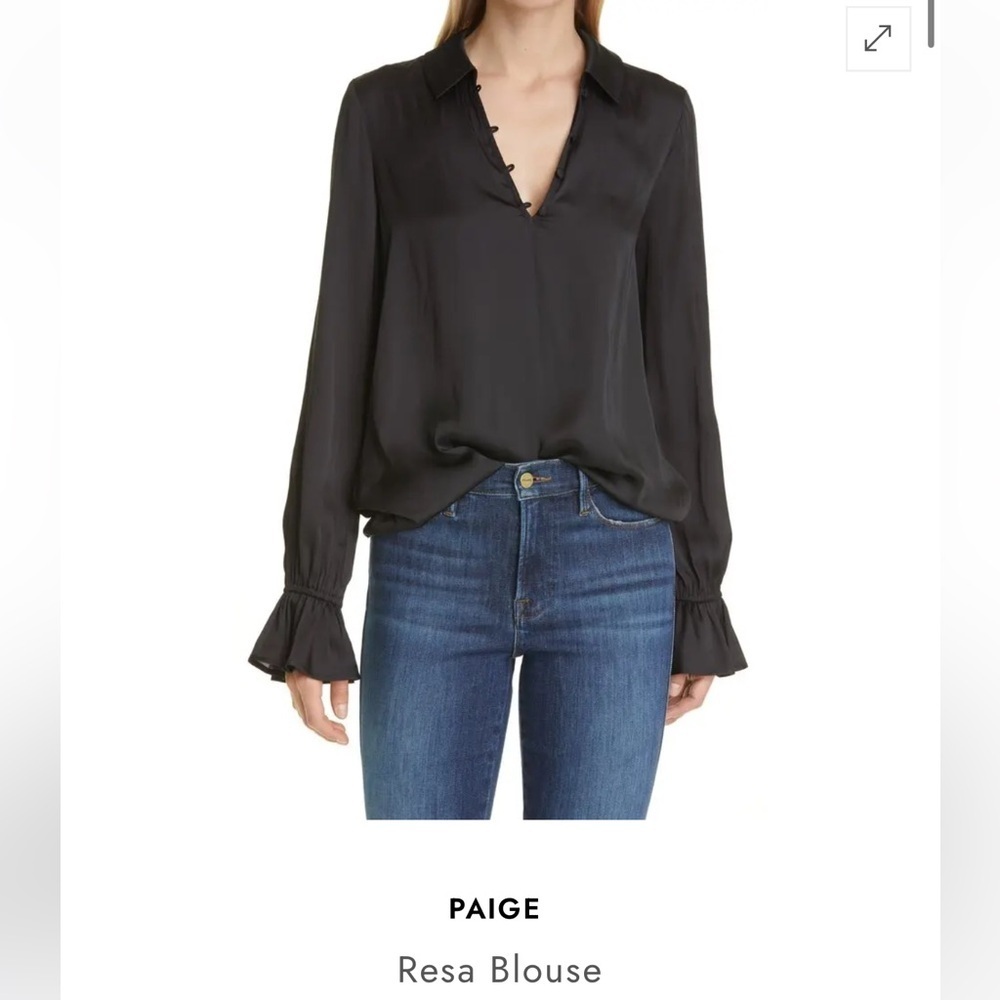 PAIGE RESA Blouse Pink Puff Sleeve Polo Blouse - Picture 3 of 7